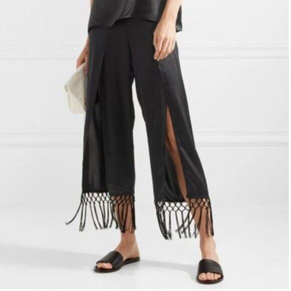 Cami NYC  NWTs Max Fringe 100% Silk Black Split Pants size large - Picture 1 of 8